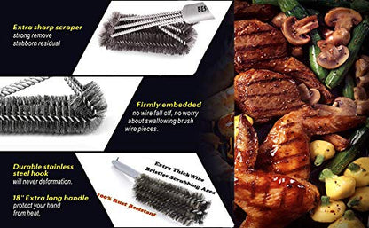 Best BBQ Grill Brush Stainless Steel 18" Barbecue Cleaning Brush w/Wire Bristles & Soft Comfortable Handle - Perfect Cleaner & Scraper for Grill Cooking Grates - CookCave