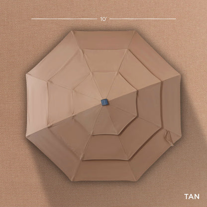 Best Choice Products 10ft 3-Tier Solar Patio Umbrella, Outdoor Market Sun Shade for Backyard, Deck, Poolside w/ 24 LED Lights, Tilt Adjustment, Easy Crank, 8 Ribs - Tan - CookCave