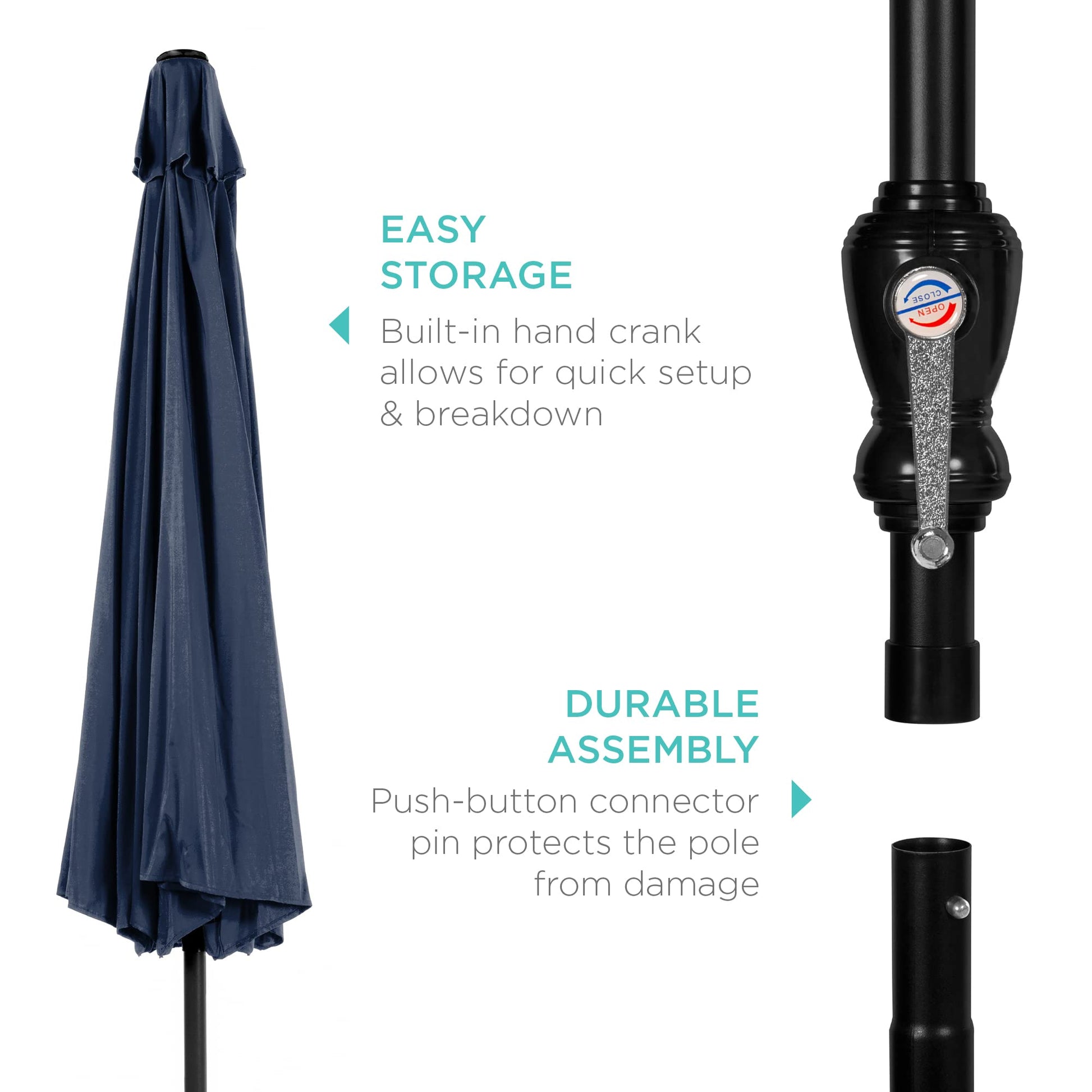Best Choice Products 10ft Outdoor Steel Polyester Market Patio Umbrella w/Crank, Easy Push Button, Tilt, Table Compatible - Navy Blue - CookCave