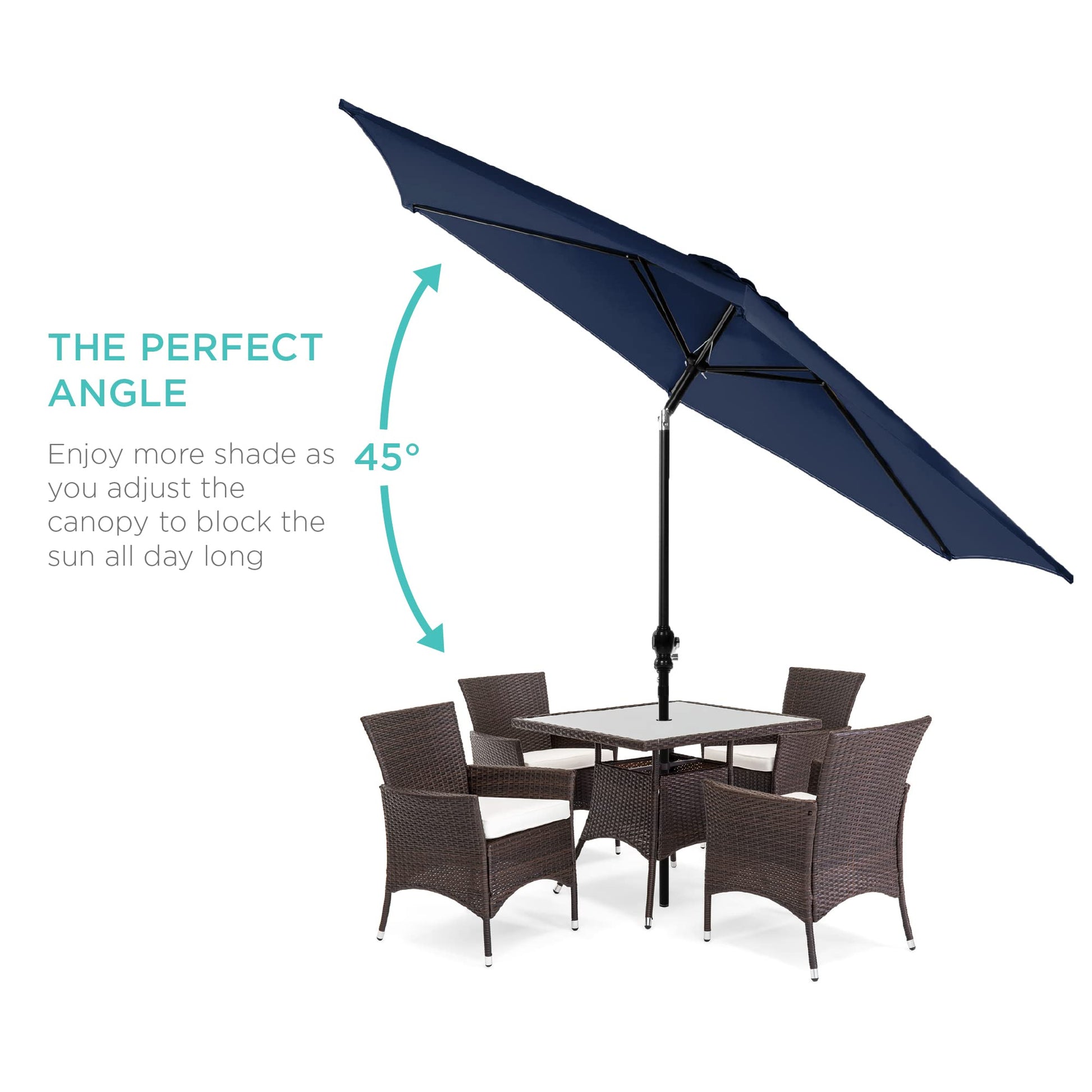 Best Choice Products 10ft Outdoor Steel Polyester Market Patio Umbrella w/Crank, Easy Push Button, Tilt, Table Compatible - Navy Blue - CookCave
