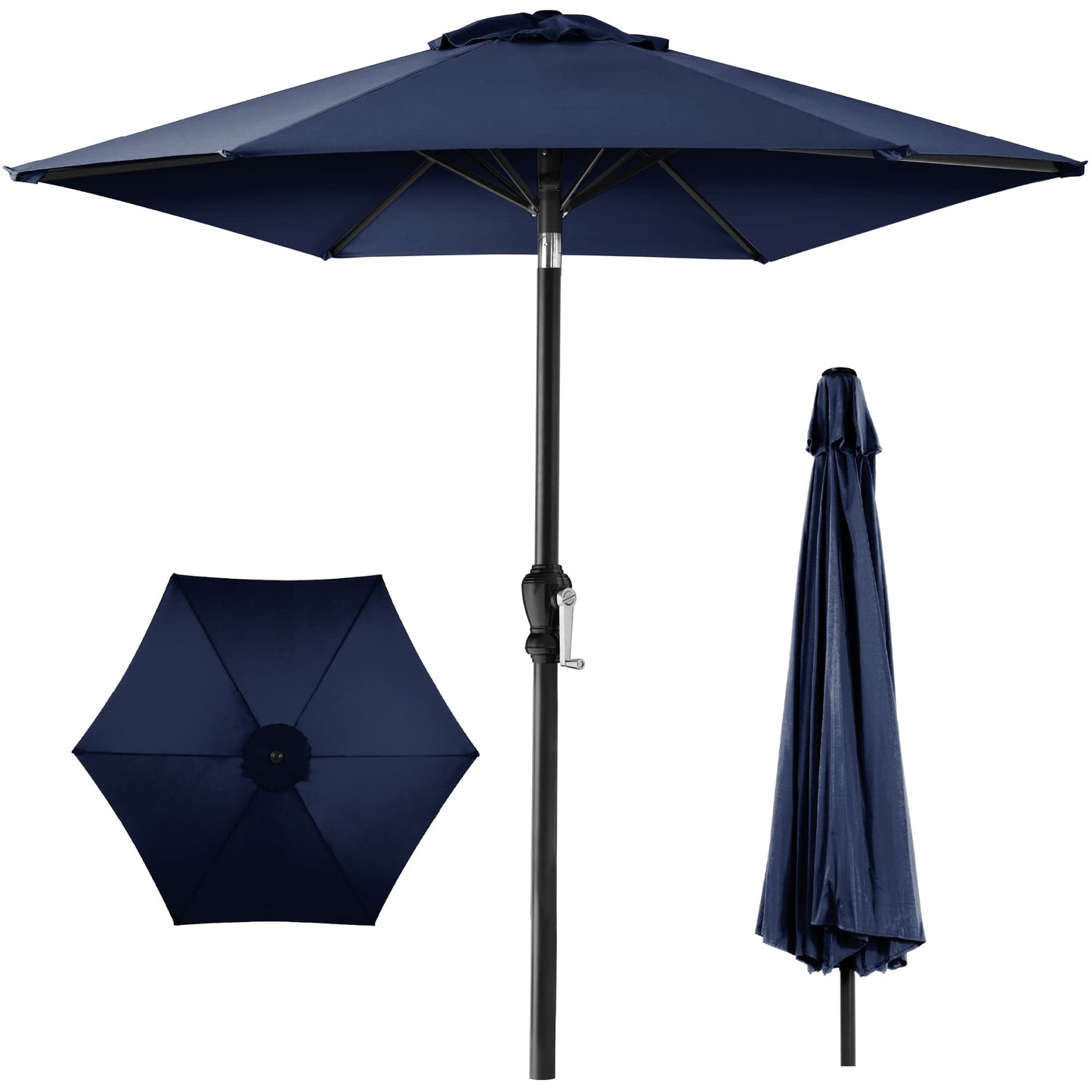 Best Choice Products 10ft Outdoor Steel Polyester Market Patio Umbrella w/Crank, Easy Push Button, Tilt, Table Compatible - Navy Blue - CookCave