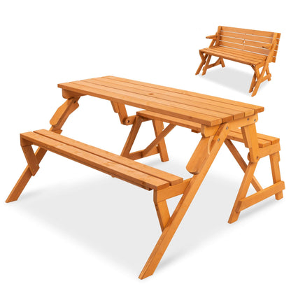 Best Choice Products 2-in-1 Transforming Interchangeable Outdoor Wooden Picnic Table Garden Bench for Backyard, Porch, Patio, Deck w/Umbrella Hole - Natural - CookCave