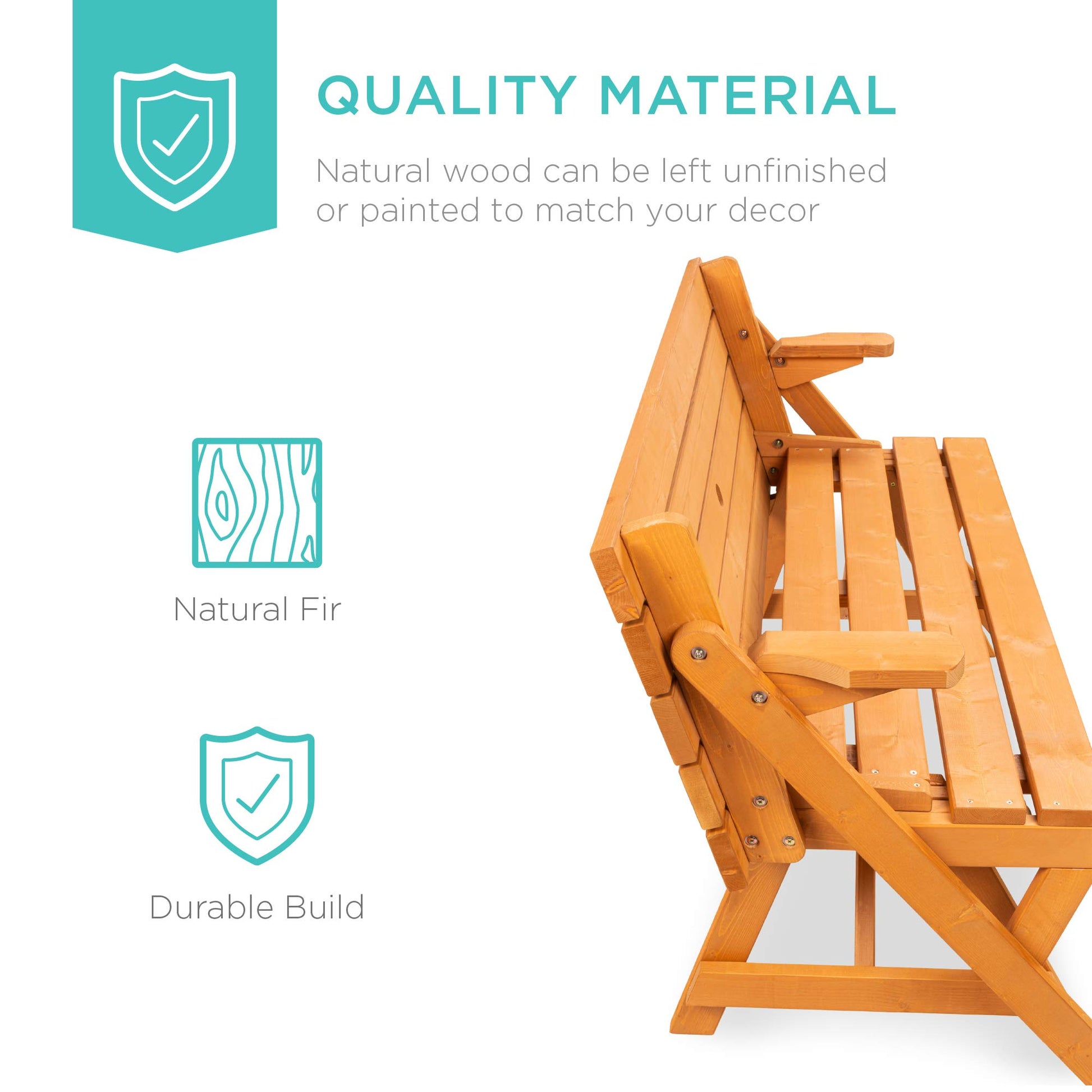 Best Choice Products 2-in-1 Transforming Interchangeable Outdoor Wooden Picnic Table Garden Bench for Backyard, Porch, Patio, Deck w/Umbrella Hole - Natural - CookCave