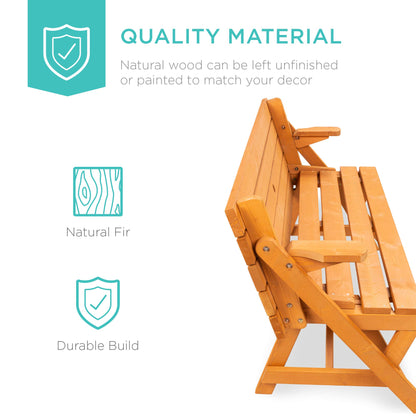 Best Choice Products 2-in-1 Transforming Interchangeable Outdoor Wooden Picnic Table Garden Bench for Backyard, Porch, Patio, Deck w/Umbrella Hole - Natural - CookCave