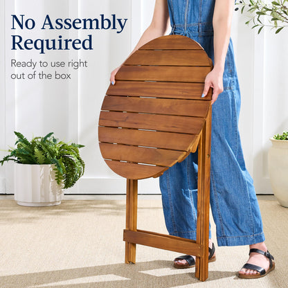 Best Choice Products 3-Piece Acacia Wood Bistro Set, Folding Patio Furniture for Backyard, Balcony, Deck w/ 2 Chairs, Round Coffee Table, Teak Finish - Natural - CookCave