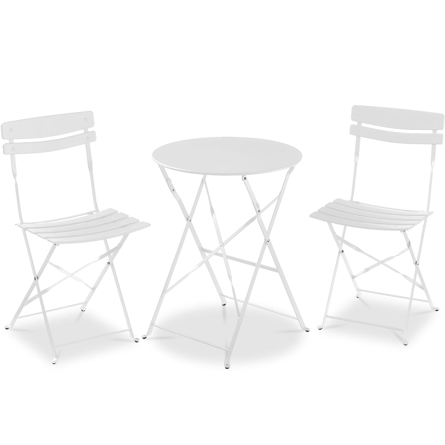 Best Choice Products 3-Piece Bistro Set, Space Saving Folding Design, Solid Steel, Outdoor Patio Furniture Set w/ 2 Chairs, Bistro Table - White - CookCave