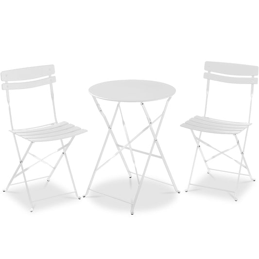 Best Choice Products 3-Piece Bistro Set, Space Saving Folding Design, Solid Steel, Outdoor Patio Furniture Set w/ 2 Chairs, Bistro Table - White - CookCave