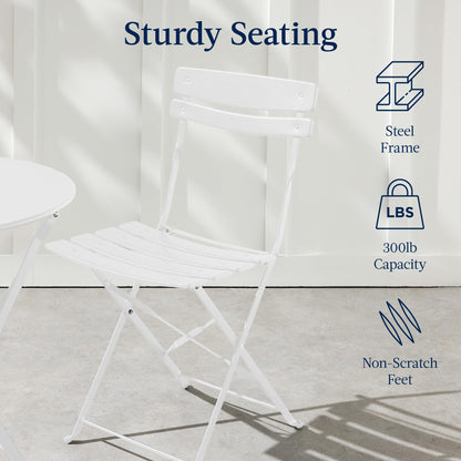 Best Choice Products 3-Piece Bistro Set, Space Saving Folding Design, Solid Steel, Outdoor Patio Furniture Set w/ 2 Chairs, Bistro Table - White - CookCave