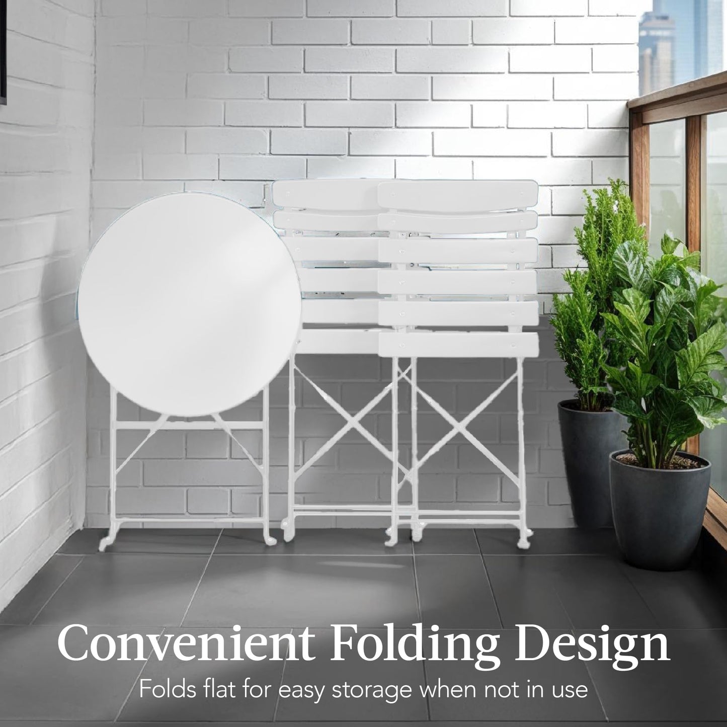 Best Choice Products 3-Piece Bistro Set, Space Saving Folding Design, Solid Steel, Outdoor Patio Furniture Set w/ 2 Chairs, Bistro Table - White - CookCave
