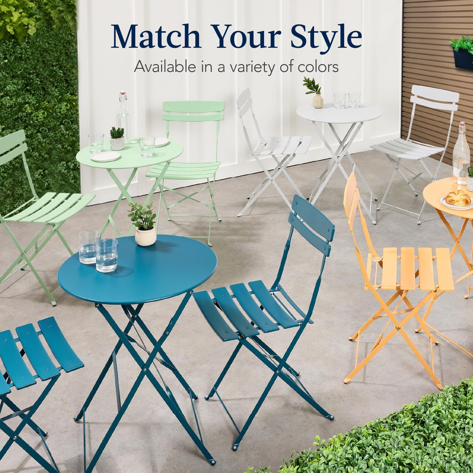 Best Choice Products 3-Piece Bistro Set, Space Saving Folding Design, Solid Steel, Outdoor Patio Furniture Set w/ 2 Chairs, Bistro Table - White - CookCave
