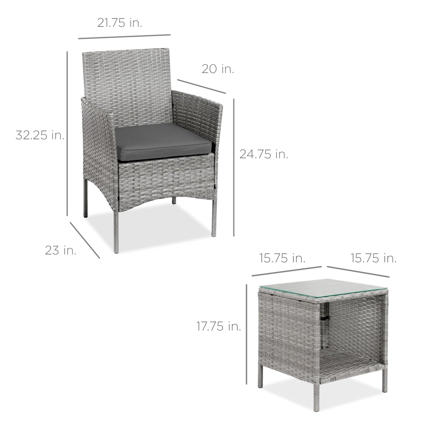 Best Choice Products 3-Piece Outdoor Wicker Conversation Bistro Set, Space Saving Patio Furniture for Garden w/Side Table - Gray/Gray - CookCave