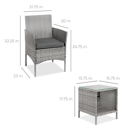 Best Choice Products 3-Piece Outdoor Wicker Conversation Bistro Set, Space Saving Patio Furniture for Garden w/Side Table - Gray/Gray - CookCave