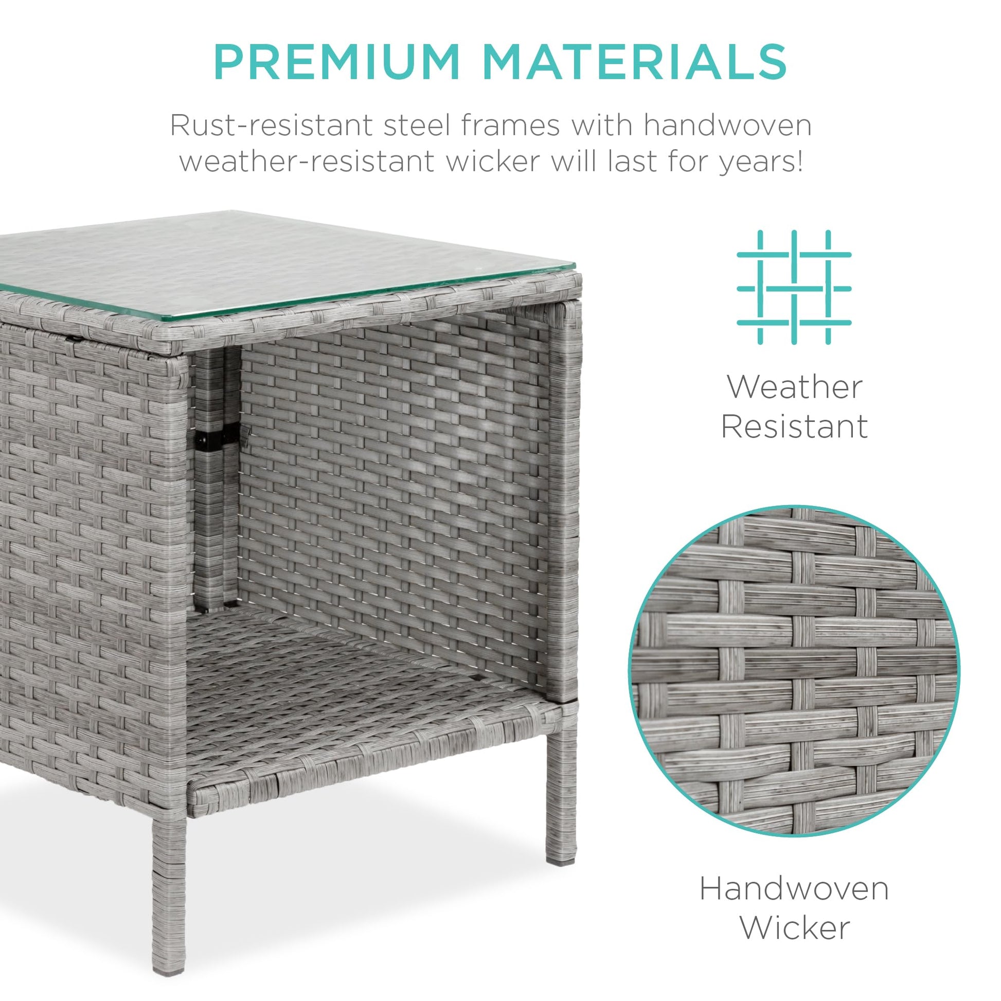 Best Choice Products 3-Piece Outdoor Wicker Conversation Bistro Set, Space Saving Patio Furniture for Garden w/Side Table - Gray/Gray - CookCave