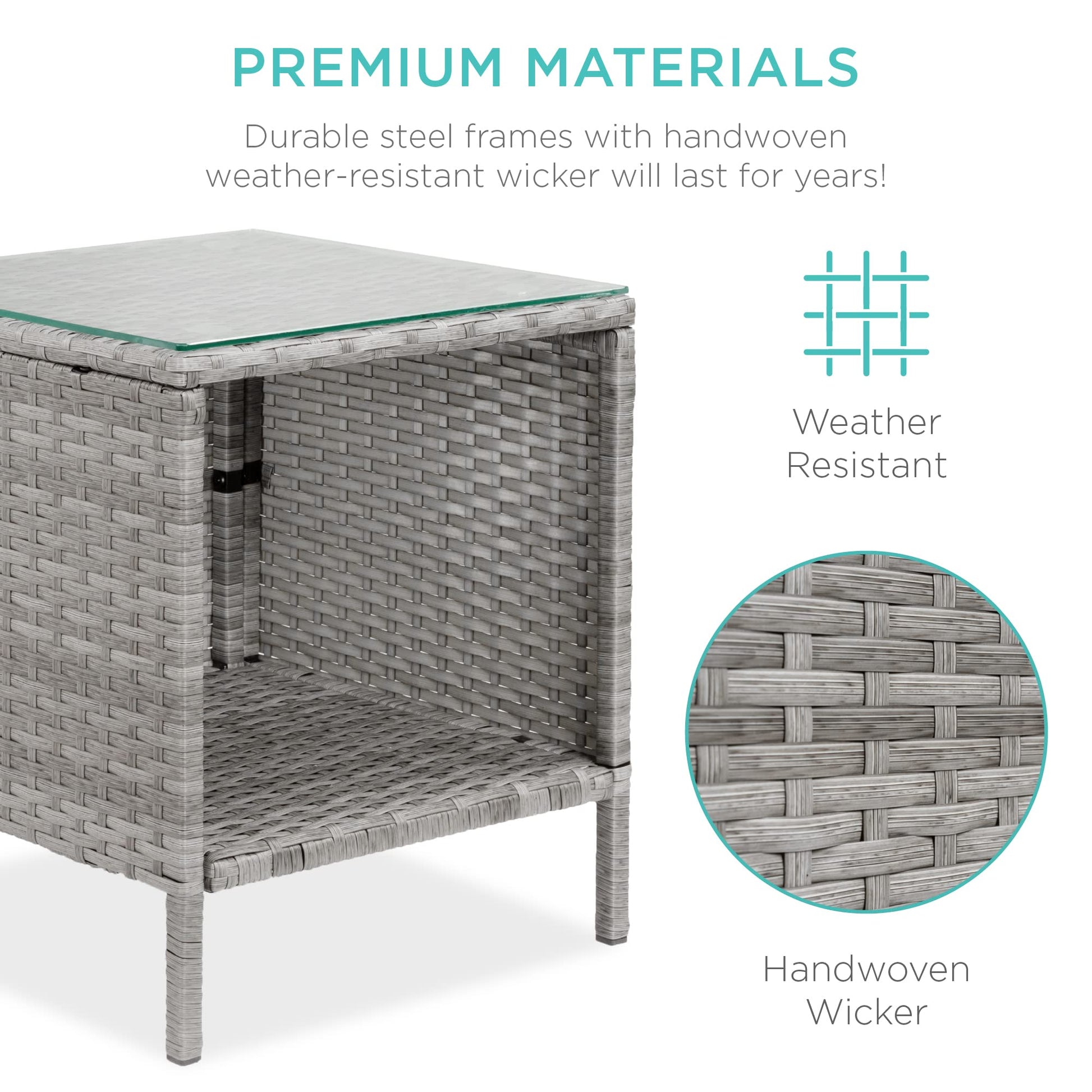 Best Choice Products 3-Piece Outdoor Wicker Conversation Bistro Set, Space Saving Patio Furniture for Garden w/Side Table - Gray/Navy - CookCave