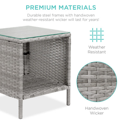 Best Choice Products 3-Piece Outdoor Wicker Conversation Bistro Set, Space Saving Patio Furniture for Garden w/Side Table - Gray/Navy - CookCave