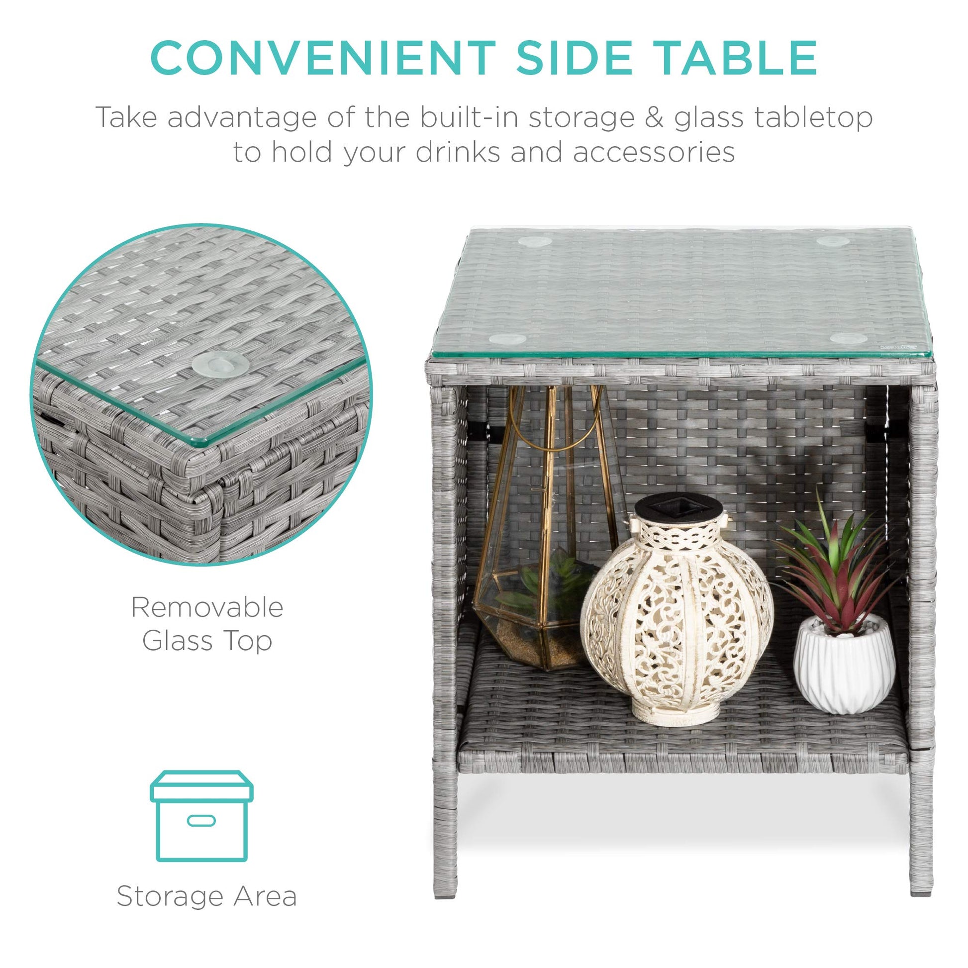 Best Choice Products 3-Piece Outdoor Wicker Conversation Bistro Set, Space Saving Patio Furniture for Garden w/Side Table - Gray/Navy - CookCave