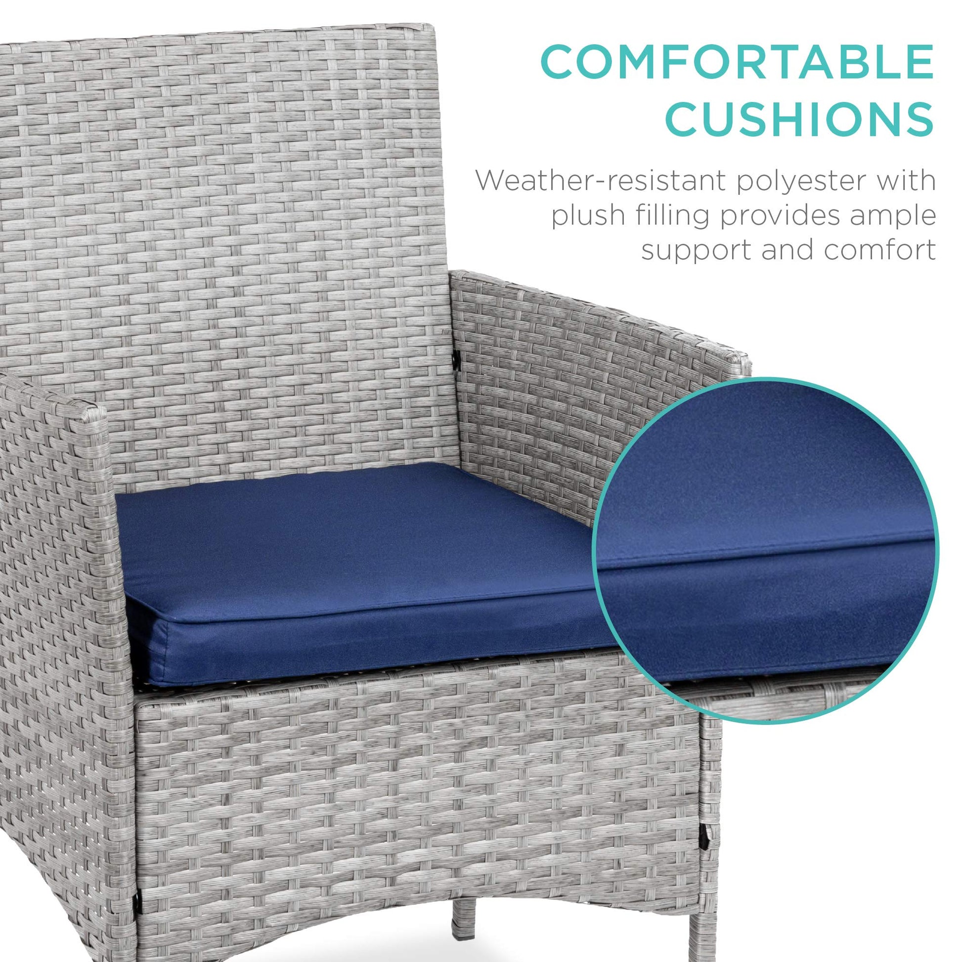 Best Choice Products 3-Piece Outdoor Wicker Conversation Bistro Set, Space Saving Patio Furniture for Garden w/Side Table - Gray/Navy - CookCave