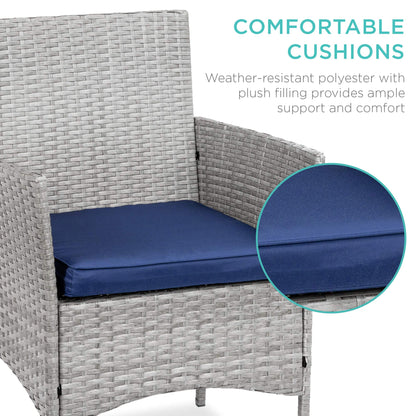Best Choice Products 3-Piece Outdoor Wicker Conversation Bistro Set, Space Saving Patio Furniture for Garden w/Side Table - Gray/Navy - CookCave