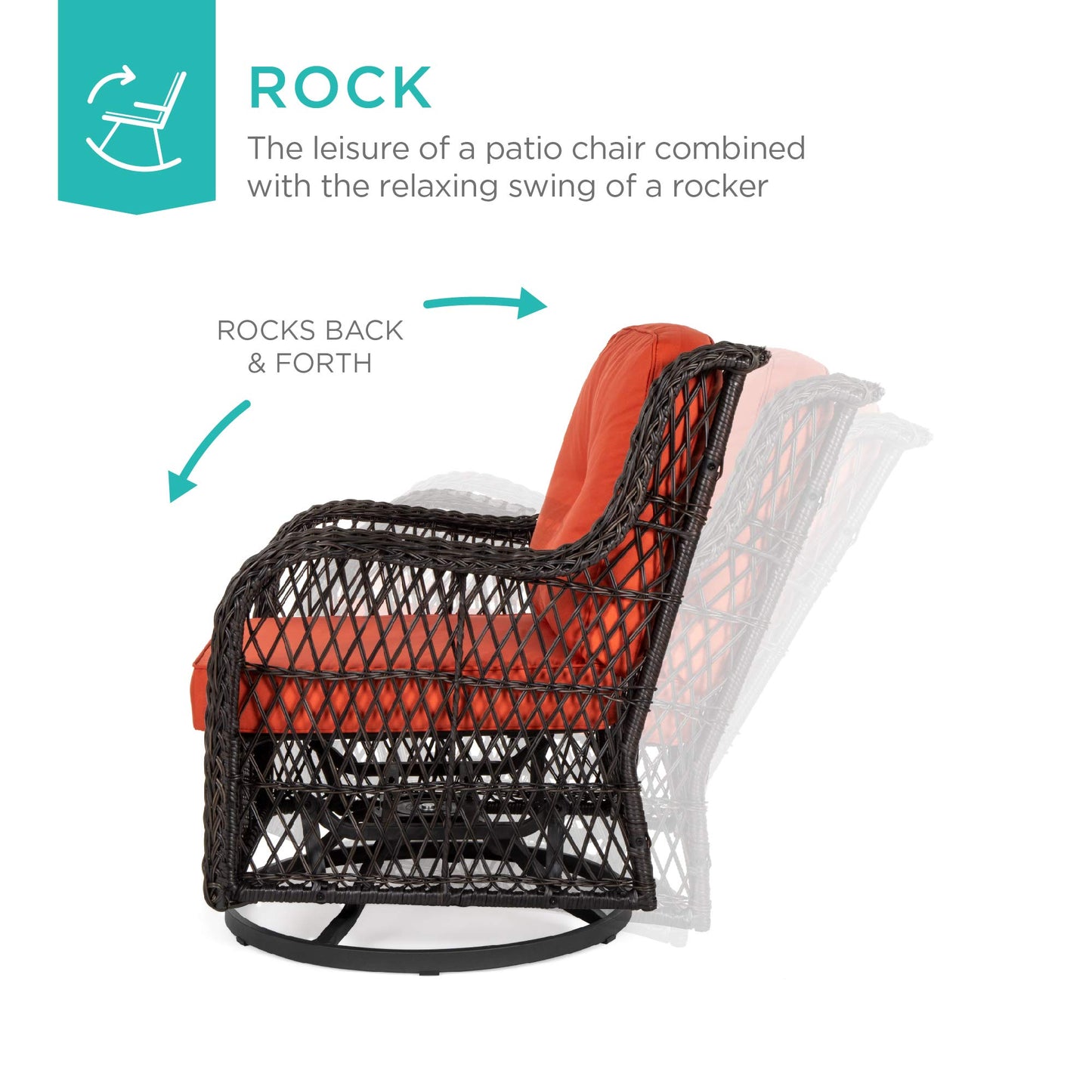 Best Choice Products 3-Piece Outdoor Wicker Patio Bistro Set w/ 2 360-Degree Swivel Rocking Chairs and Tempered Glass Top Side Table - Rust - CookCave