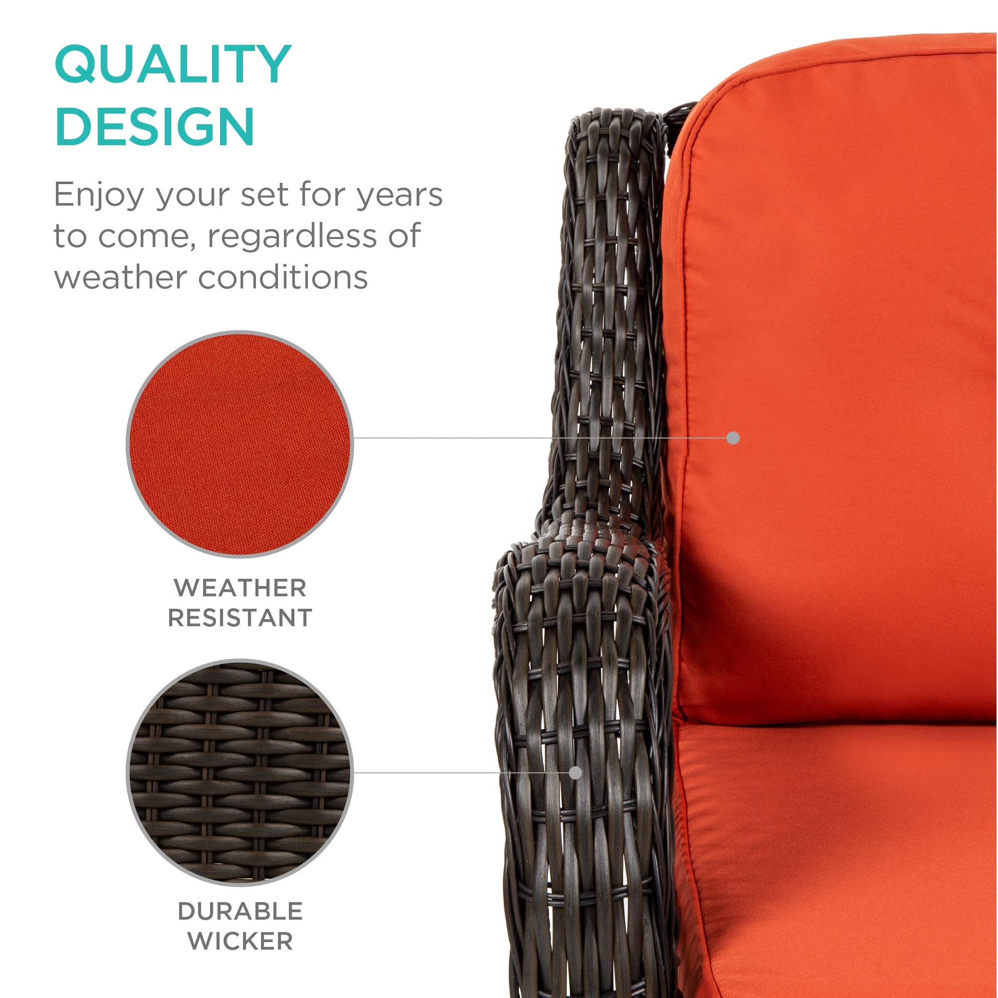 Best Choice Products 3-Piece Outdoor Wicker Patio Bistro Set w/ 2 360-Degree Swivel Rocking Chairs and Tempered Glass Top Side Table - Rust - CookCave