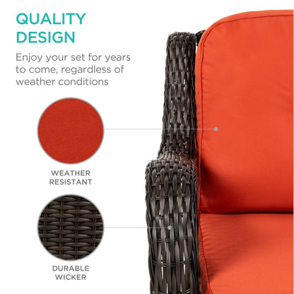 Best Choice Products 3-Piece Outdoor Wicker Patio Bistro Set w/ 2 360-Degree Swivel Rocking Chairs and Tempered Glass Top Side Table - Rust - CookCave