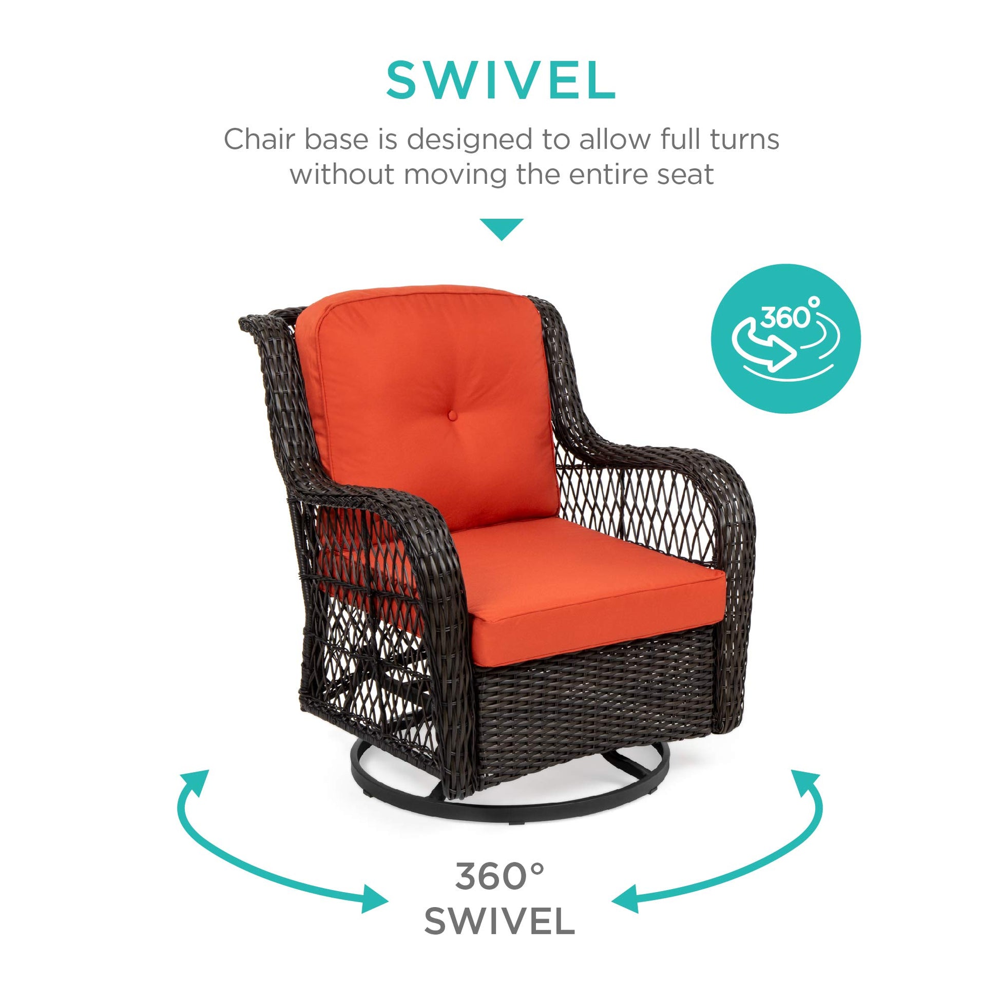 Best Choice Products 3-Piece Outdoor Wicker Patio Bistro Set w/ 2 360-Degree Swivel Rocking Chairs and Tempered Glass Top Side Table - Rust - CookCave