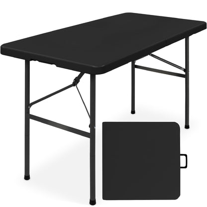 Best Choice Products 4ft Plastic Folding Table, Indoor Outdoor Heavy Duty Portable w/Handle, Lock for Picnic, Party, Camping - Black - CookCave