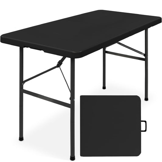 Best Choice Products 4ft Plastic Folding Table, Indoor Outdoor Heavy Duty Portable w/Handle, Lock for Picnic, Party, Camping - Black - CookCave
