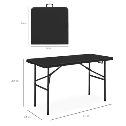 Best Choice Products 4ft Plastic Folding Table, Indoor Outdoor Heavy Duty Portable w/Handle, Lock for Picnic, Party, Camping - Black - CookCave