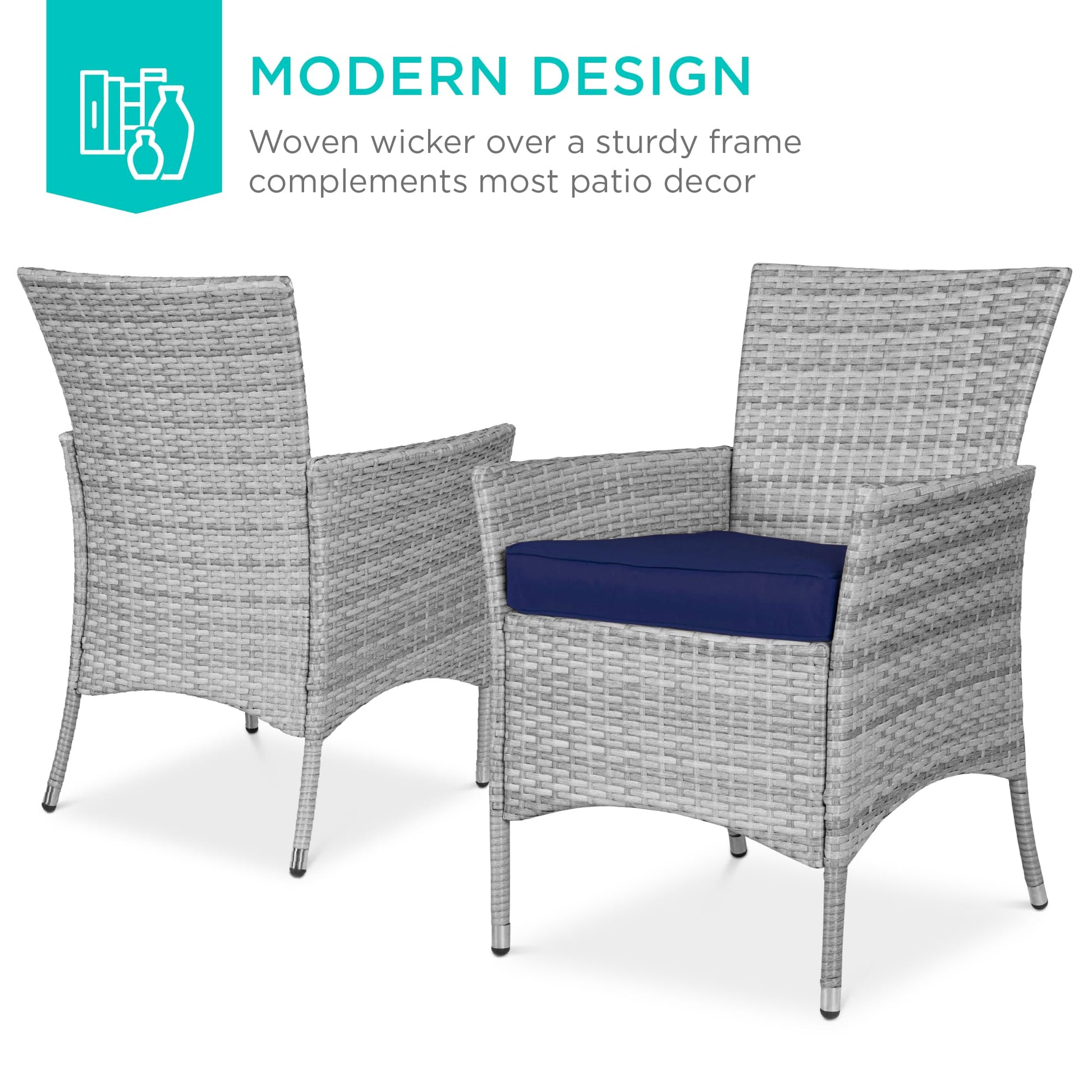 Best Choice Products 5-Piece Indoor Outdoor Wicker Dining Set Furniture for Patio, Backyard w/Square Glass Tabletop, Umbrella Cutout, 4 Chairs - Navy - CookCave