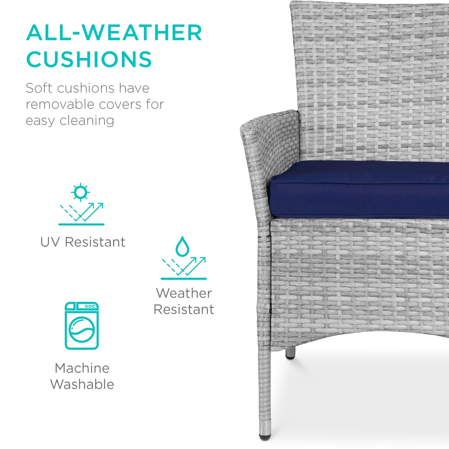 Best Choice Products 5-Piece Indoor Outdoor Wicker Dining Set Furniture for Patio, Backyard w/Square Glass Tabletop, Umbrella Cutout, 4 Chairs - Navy - CookCave