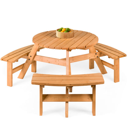 Best Choice Products 6-Person Circular Outdoor Wooden Picnic Table for Patio, Backyard, Garden, DIY w/ 3 Built-in Benches, 500lb Capacity - Natural - CookCave