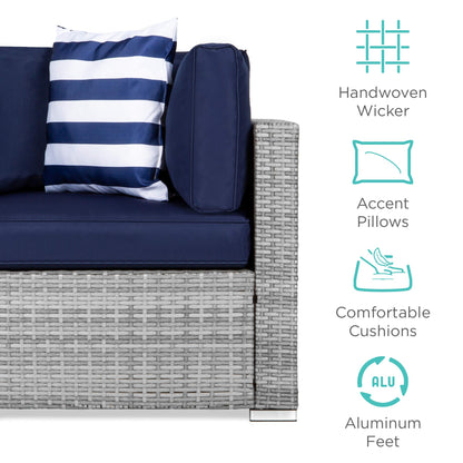 Best Choice Products 7-Piece Modular Outdoor Sectional Wicker Patio Conversation Set w/ 2 Pillows, Coffee Table, Cover Included - Gray/Navy - CookCave