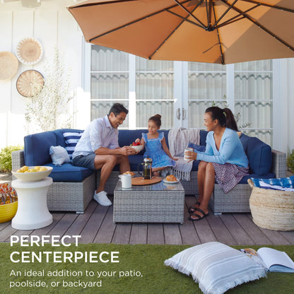 Best Choice Products 7-Piece Modular Outdoor Sectional Wicker Patio Conversation Set w/ 2 Pillows, Coffee Table, Cover Included - Gray/Navy - CookCave