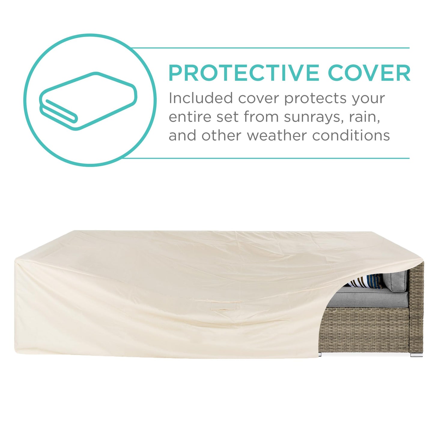 Best Choice Products 7-Piece Modular Outdoor Sectional Wicker Patio Conversation Set w/ 2 Pillows, Coffee Table, Cover Included - Taupe/Cement Gray - CookCave