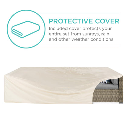 Best Choice Products 7-Piece Modular Outdoor Sectional Wicker Patio Conversation Set w/ 2 Pillows, Coffee Table, Cover Included - Taupe/Cement Gray - CookCave