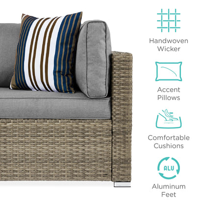 Best Choice Products 7-Piece Modular Outdoor Sectional Wicker Patio Conversation Set w/ 2 Pillows, Coffee Table, Cover Included - Taupe/Cement Gray - CookCave