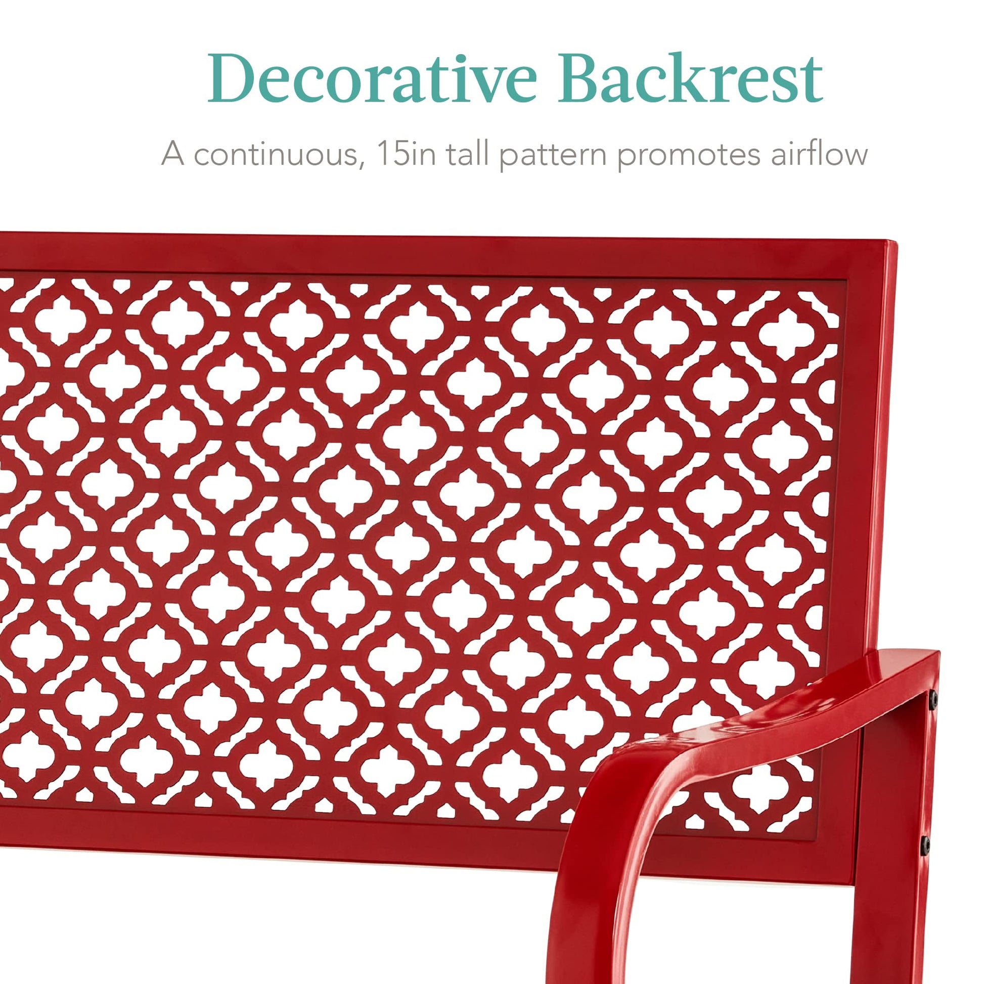 Best Choice Products Outdoor Bench 2-Person Metal Steel Benches Furniture for Garden, Patio, Porch, Entryway w/Geometric Backrest, 790lb Capacity - Rose Red - CookCave