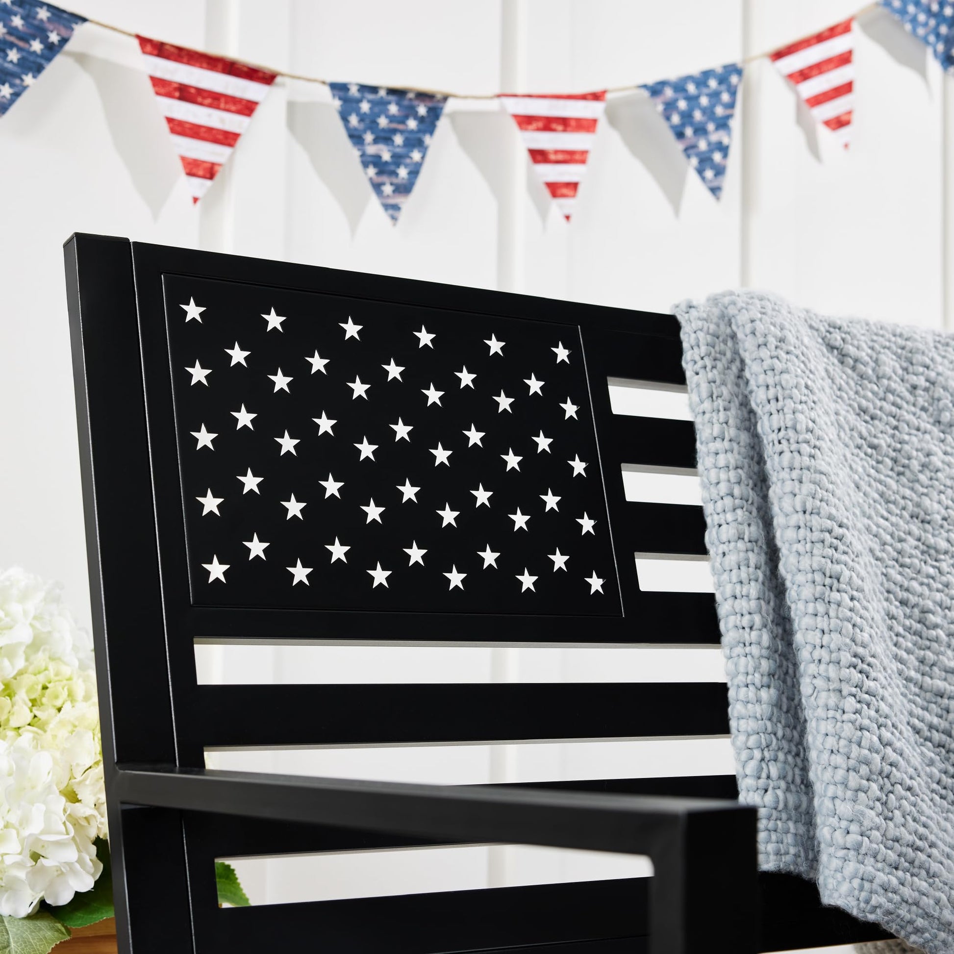 Best Choice Products Outdoor Bench 2-Person Steel Indoor/Outdoor Bench for Garden, Patio, Porch, Entryway w/American Flag, 790lb Capacity – Black - CookCave