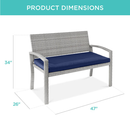 Best Choice Products Outdoor Bench 2-Person Wicker Garden Patio Benches Seating Furniture for Backyard, Porch w/Seat Cushion, 700lb Capacity - Gray/Navy - CookCave