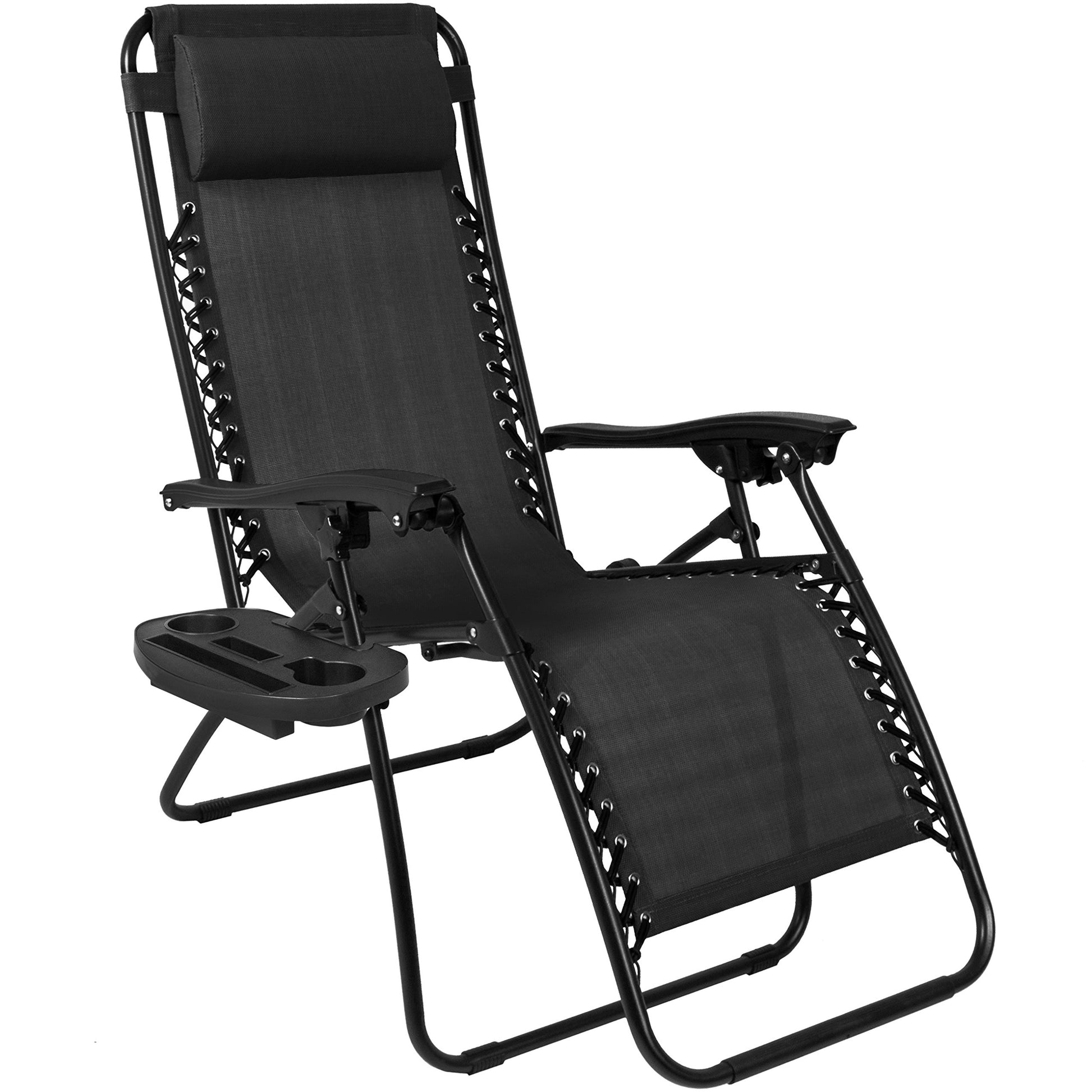 Best Choice Products Set of 2 Adjustable Steel Mesh Zero Gravity Lounge Chair Recliners w/Pillows and Cup Holder Trays - Black - CookCave