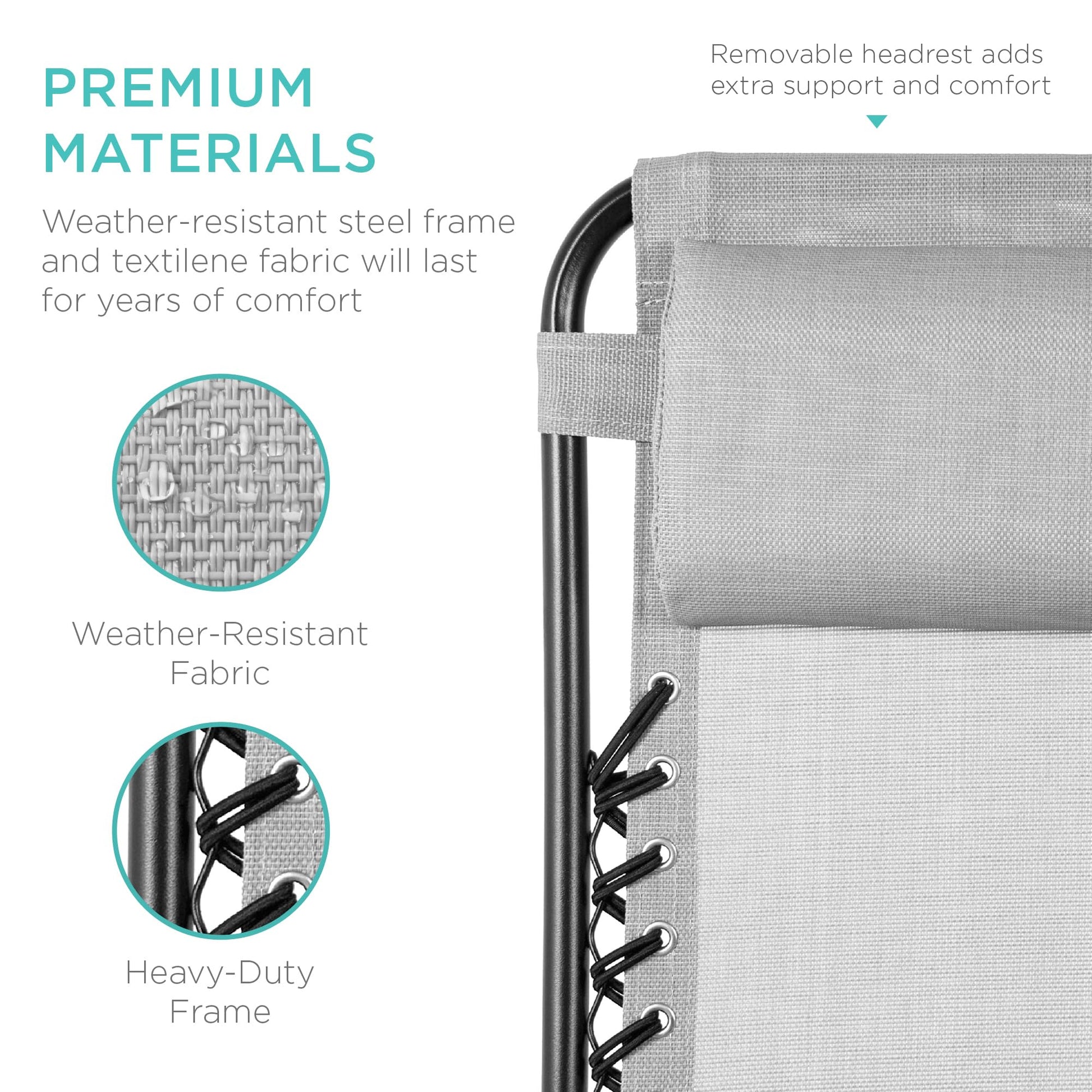 Best Choice Products Set of 2 Adjustable Steel Mesh Zero Gravity Lounge Chair Recliners w/Pillows and Cup Holder Trays - Ice Gray - CookCave