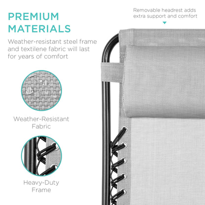 Best Choice Products Set of 2 Adjustable Steel Mesh Zero Gravity Lounge Chair Recliners w/Pillows and Cup Holder Trays - Ice Gray - CookCave