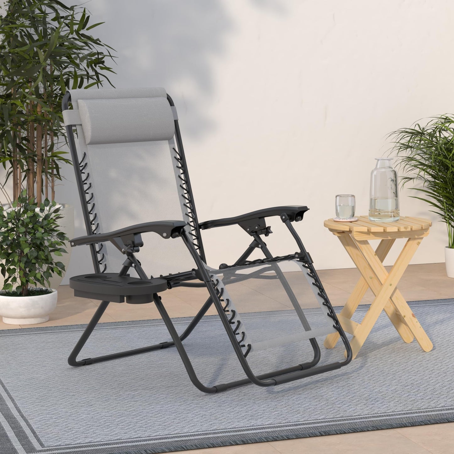 Best Choice Products Set of 2 Adjustable Steel Mesh Zero Gravity Lounge Chair Recliners w/Pillows and Cup Holder Trays - Ice Gray - CookCave