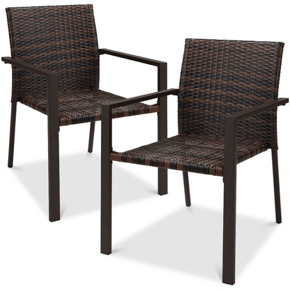 Best Choice Products Set of 2 Stackable Outdoor Wicker Dining Chairs All-Weather Firepit Armchair w/Armrests, Steel Frame for Patio, Deck, Garden, Yard - Brown - CookCave