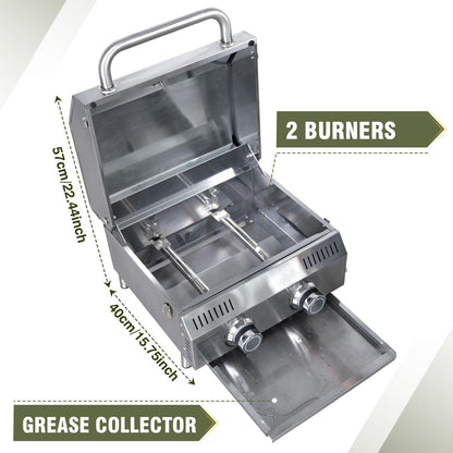 Bestfire Tabletop Gas Grill 2 Burners, 20,000 BTUs Stainless Steel Portable Propane Grill with Legs for Outdoor Patio Backyard Camping, Tailgating, and RV Trips - CookCave