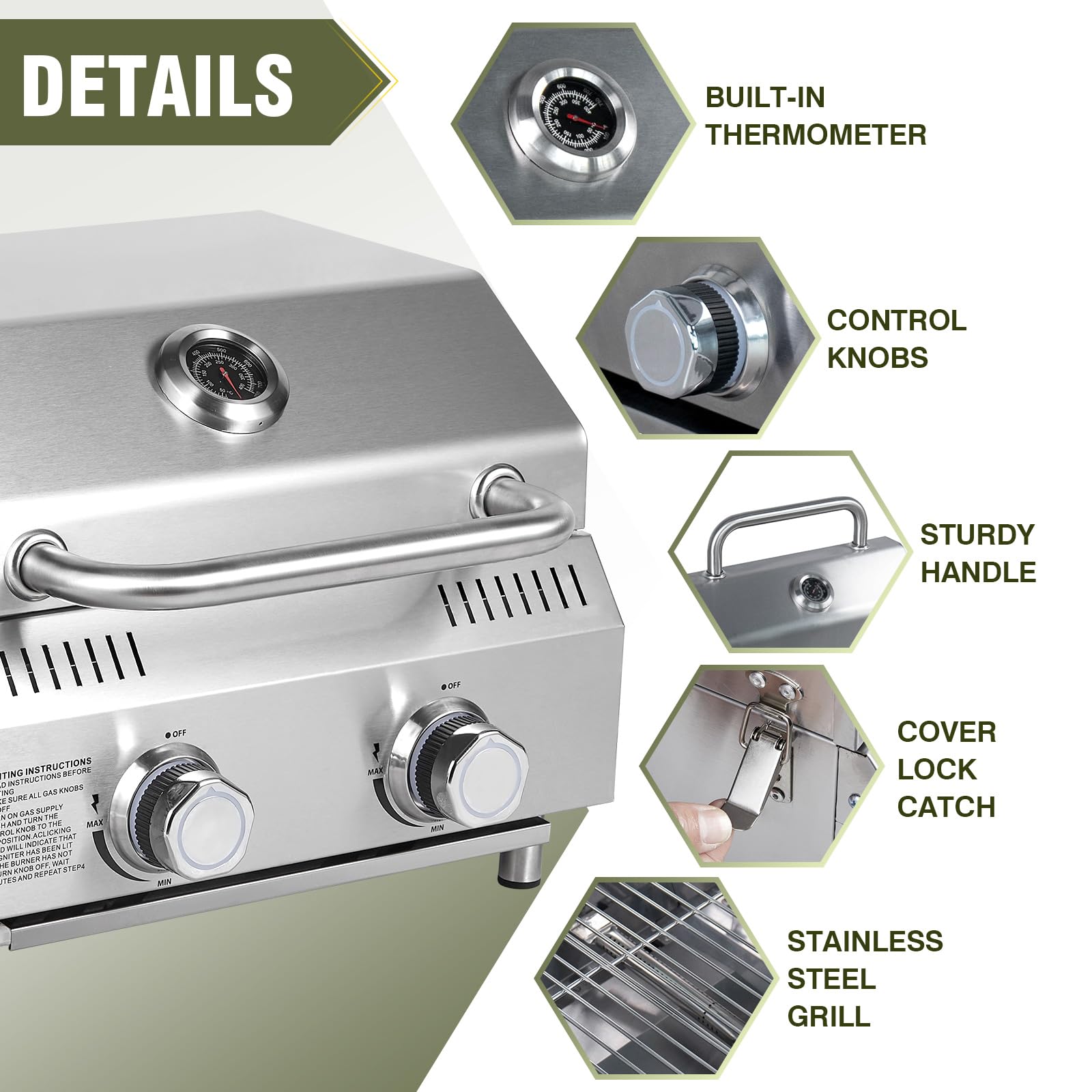 Bestfire Tabletop Gas Grill 2 Burners, 20,000 BTUs Stainless Steel Portable Propane Grill with Legs for Outdoor Patio Backyard Camping, Tailgating, and RV Trips - CookCave