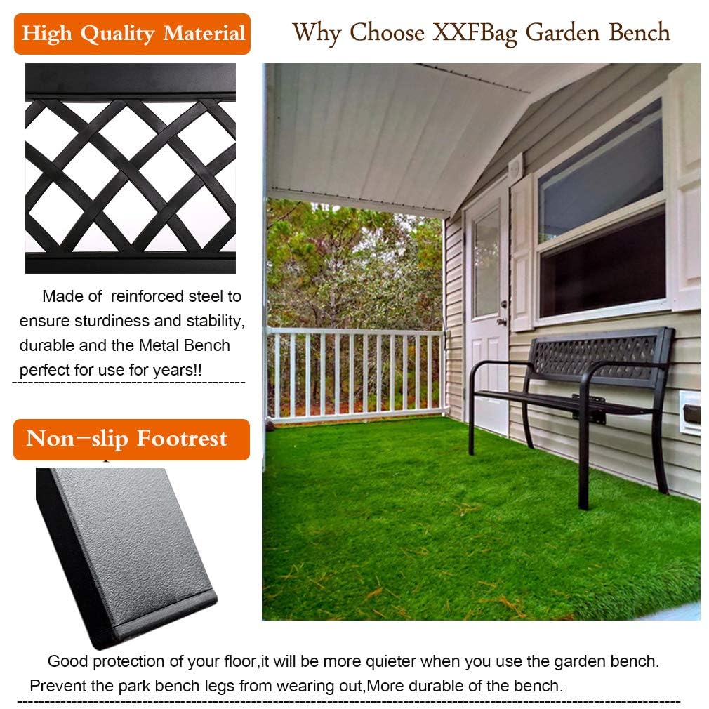 BestShop Patio Bench - Outdoor Metal Garden Bench with Armrests, 480lbs, Cast Iron, Sturdy Steel Frame, Black - CookCave