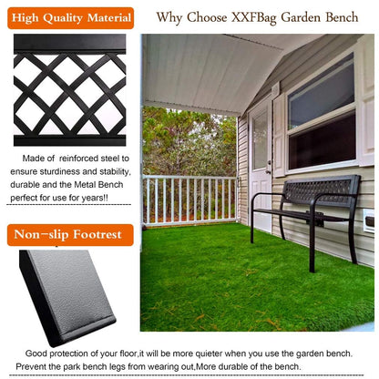 BestShop Patio Bench - Outdoor Metal Garden Bench with Armrests, 480lbs, Cast Iron, Sturdy Steel Frame, Black - CookCave