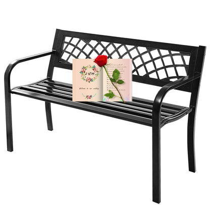 BestShop Patio Bench - Outdoor Metal Garden Bench with Armrests, 480lbs, Cast Iron, Sturdy Steel Frame, Black - CookCave
